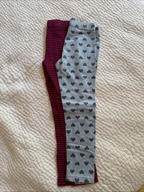 Girls' Heart & Stripe Cotton Leggings - Gray and Burgundy